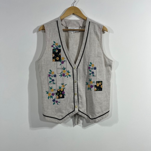 Blair Jackets & Blazers - Vintage Cottagecore Granny Boho Floral Linen Blend Vest Womens Large Whimsical